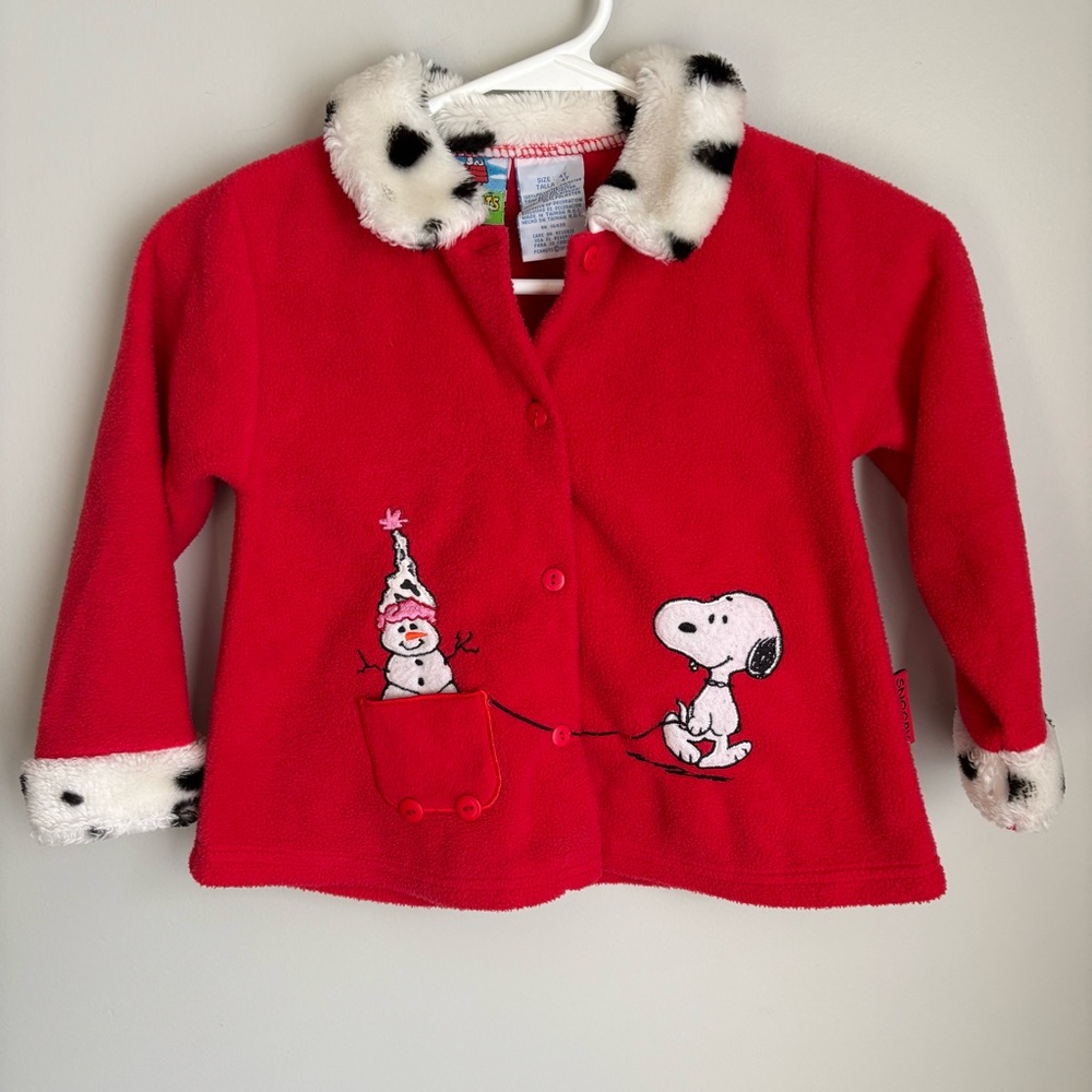 Y2K snoopy peanuts red jacket size 4T faux fur